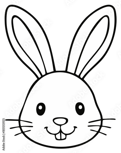 Cute smiling bunny face line art illustration for a children's coloring book page