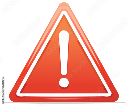Glossy red warning triangle icon with an exclamation mark for danger alert and safety information