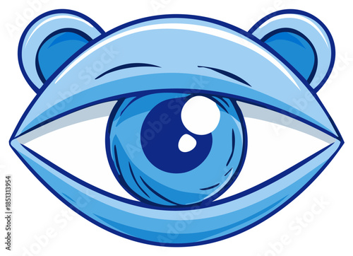 Cute cartoon blue eye creature with small ears looking forward representing vision and observation