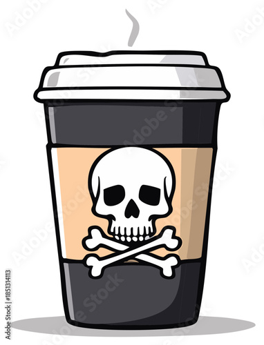 Dangerous Coffee To Go Cup with Skull and Crossbones Symbol Illustration