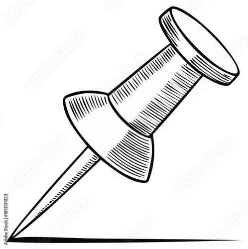 Classic Drawing of a Metal Pushpin with Sharp Point and Textured Head