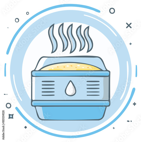 Portable humidifier releasing steam for comfortable home air quality illustration