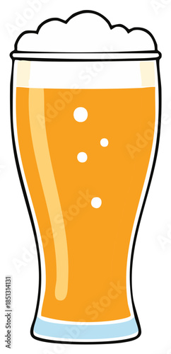 Cartoon Styled Craft Beer Pint Glass with Foam Head and Bubbles Illustration