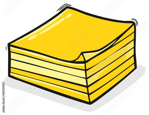 Vibrant yellow sticky note pad with a slight bend on the top sheet creating a sense of movement