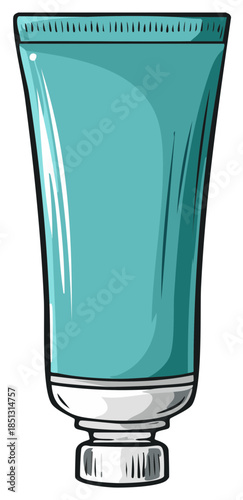Simple Hand Drawn Teal Colored Tube Packaging with Cap Isolated on White Background