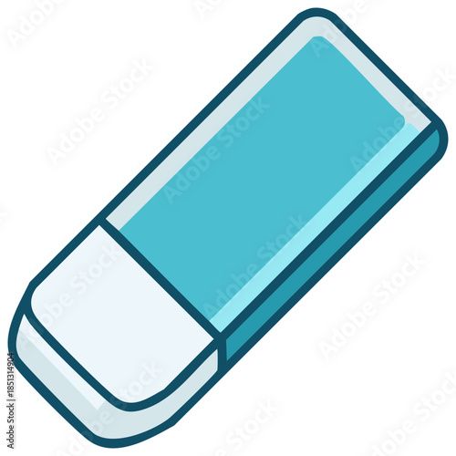 Blue and White Rubber Eraser Isolated on a White Background, Erasing Tool