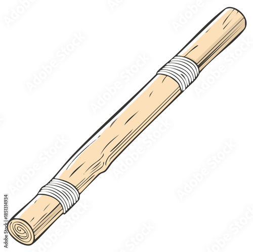 Stylized Illustration of a Wooden Didgeridoo with Rope Bindings