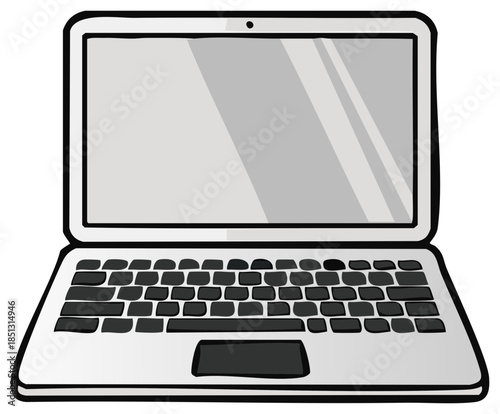 Open Laptop Computer with Screen and Keyboard Vector Illustration