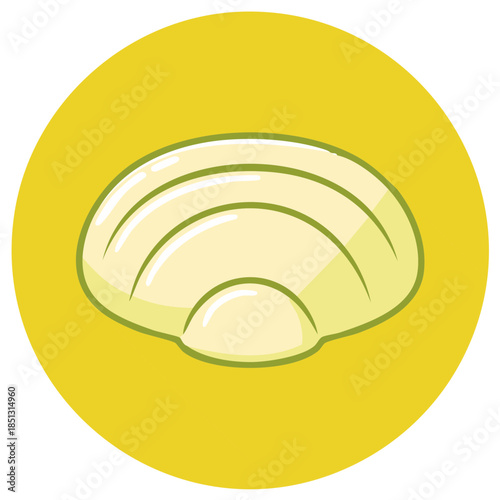 Cartoon Seashell Icon on Yellow Circle Simple Flat Illustration Marine Life Graphic Clipart Ocean Coast Beach Nautical Underwater