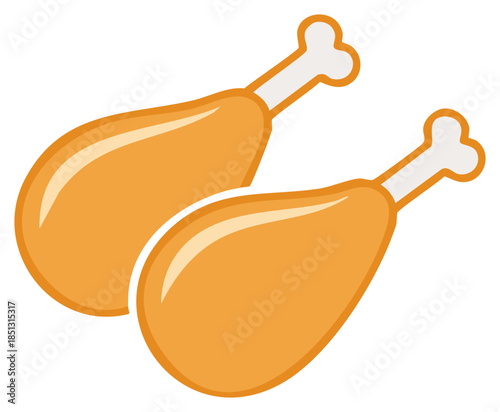 Golden delicious chicken drumsticks food graphic icon Two fried poultry legs dinner meal