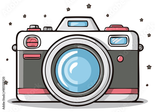 Cartoon Camera Illustration with Stars for Photography and Visual Media