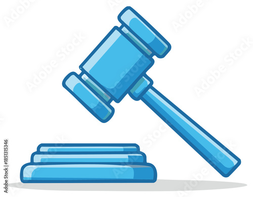 Cartoon blue gavel and sound block for auction and justice concept