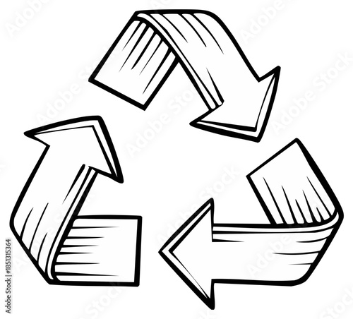 Hand drawn sketch of the universal recycling symbol with arrows in a continuous loop representing environmental sustainability