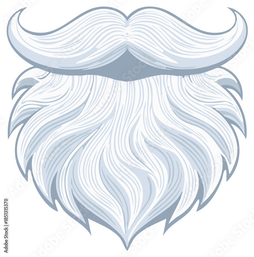 White Santa Claus style beard and curly mustache festive holiday vector illustration