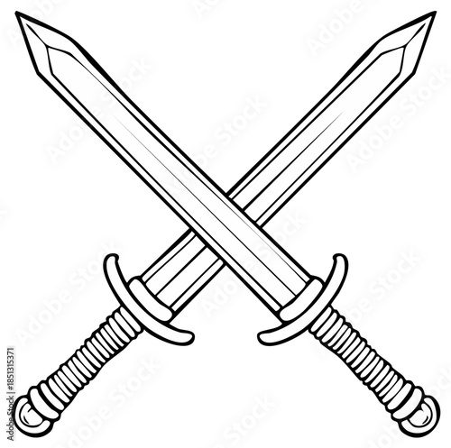 Two crossed medieval swords with ornate hilts and ribbed handles illustration
