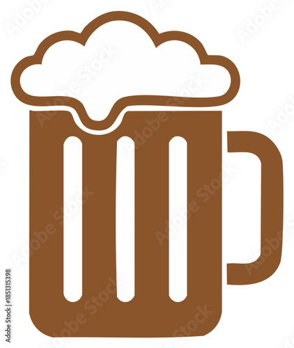 Simple Brown Beer Mug Icon with Frothy Head Flat Vector Graphic Illustration
