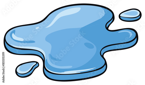 Cartoon Blue Water Spill or Liquid Puddle Isolated on White Background