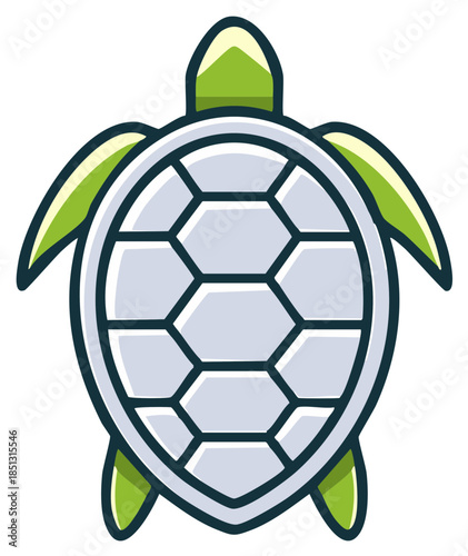 Simple cartoon sea turtle illustration with green flippers and grey shell marine animal icon