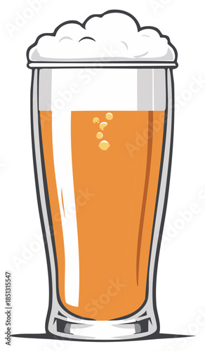 Cartoon Beer Glass Illustration, Beer with Foam, Refreshment,  Alcoholic Beverage