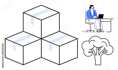 Logistics concept. Logistics illustrated with packaging boxes, highlighting organization and storage systems. Logistics connects sustainability with efficiency. For e-commerce, supply chains