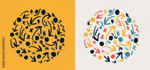 Creative multicolor abstract random lines and shapes, vector doodle design.