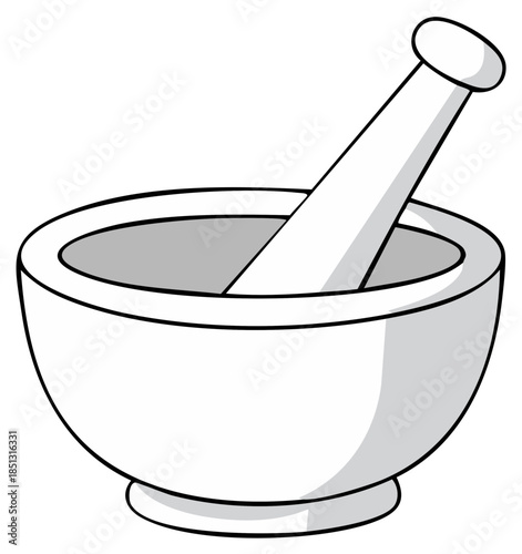 Simple White Mortar and Pestle Illustration for Grinding and Mixing Ingredients