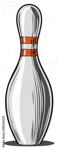 Classic white bowling pin with orange stripes vector illustration