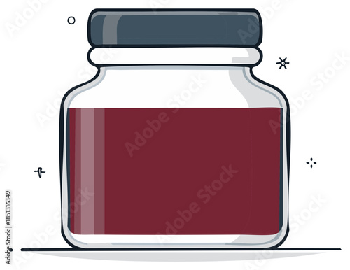 Vector illustration of a glass jar filled with red jam, jelly, or a magical health potion