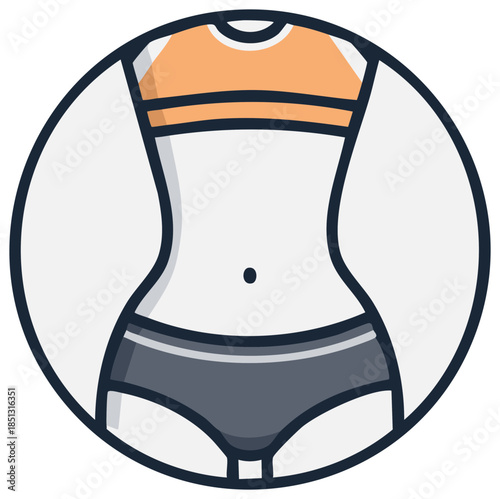 Female Body Fitness in Sports Bra and Underwear Flat Vector Icon Illustration
