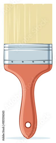 Illustration of a flat paintbrush with a red handle and yellow bristles