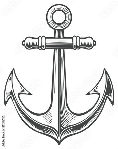 Detailed illustration of a vintage ship anchor, nautical emblem