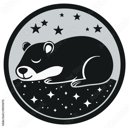 Sleeping rodent illustration in a night sky, graphic design