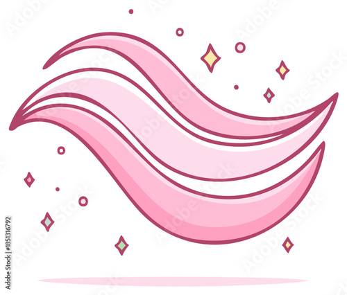 Abstract pink wavy lines with sparkling elements cartoon illustration representing freshness or aroma