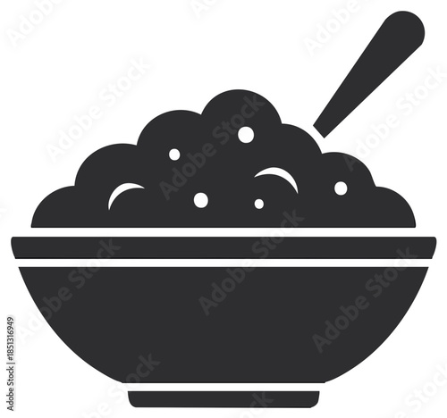 Bowl of Oatmeal with Spoon Simple Icon Graphic
