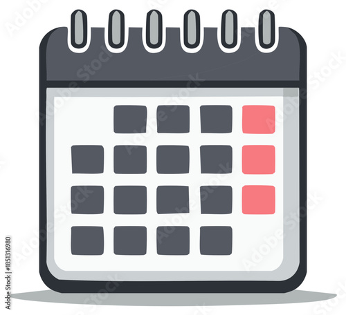 Simple gray calendar icon with highlighted red dates for scheduling events deadlines and planning