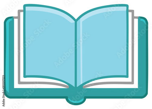 Open book illustration with blank blue pages and teal cover for education and learning applications