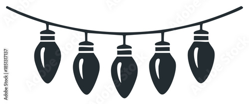 Decorative string of lights holiday celebration, party or event decoration. Simple monochrome flat vector.