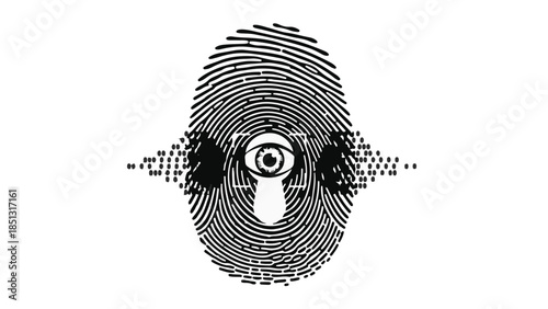 Biometric security fingerprint scan with eye and keyhole lock concept for identity verification and access control in modern technology