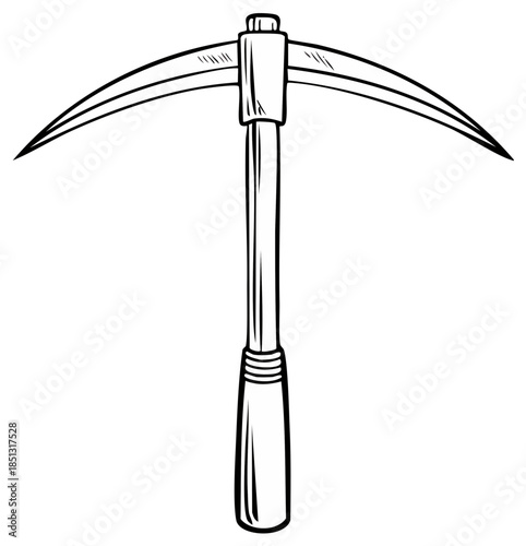 Simple outline drawing of a classic pickaxe tool used for mining digging and construction work