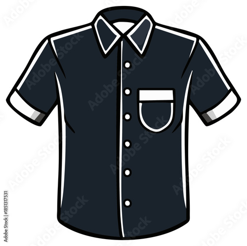 Stylized Shirt Illustration Classic Design Short Sleeves and Pocket Graphic Button Down Casual Wear