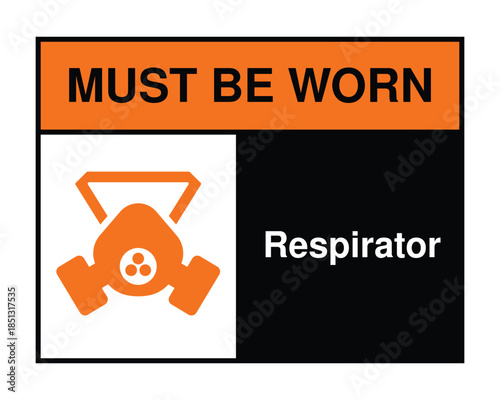 Industrial Safety Respirator Mask Sign Collection with Mandatory PPE Warning Icons and Must Be Worn Instructional PPE Graphics for Workplace Protection - High Quality Vectorial Stock Image