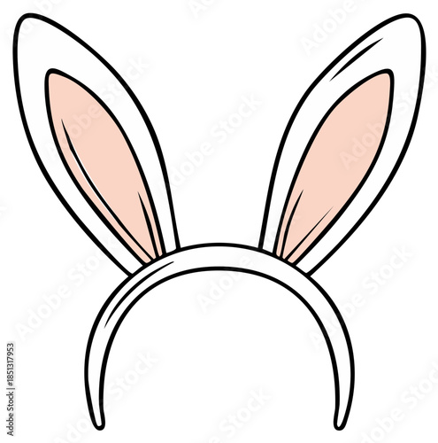 White rabbit ears headband with pink inner ear detail cartoon illustration for Easter costume party
