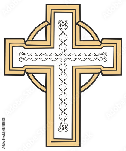 Celtic Knot Cross Design with Ornate Center Detail and Thick Border