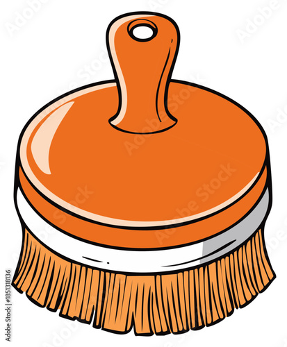 Bright orange handheld cleaning brush with a loop for hanging against a white background