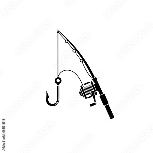 Fishing rod with reel and hook