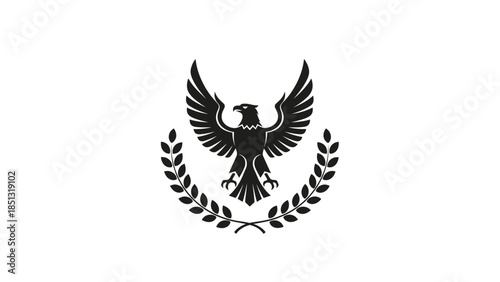 Black silhouette eagle tattoo design featuring a majestic flying bird with detailed feather wings and a phoenix emblem