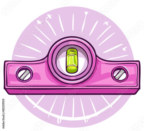Vibrant pink cartoon spirit level showing perfect balance and accuracy