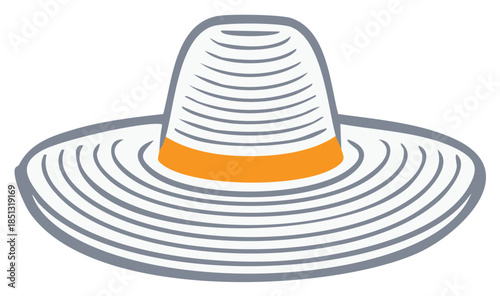 Stylized Straw Hat Illustration With Brim and Orange Band for Summer Fashion