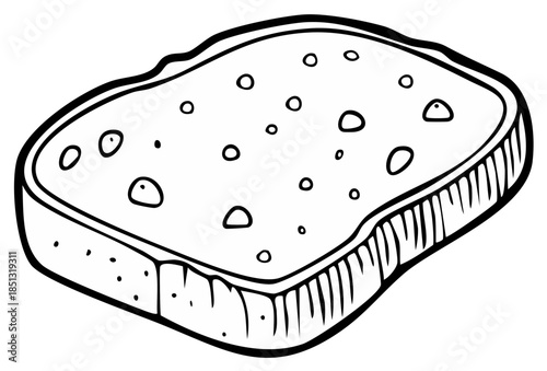 Hand drawn black and white illustration of a slice of bread with air bubbles