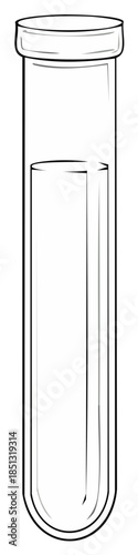 Isolated outline drawing of lab vial filled with clear liquid for medical or scientific uses or to run tests.